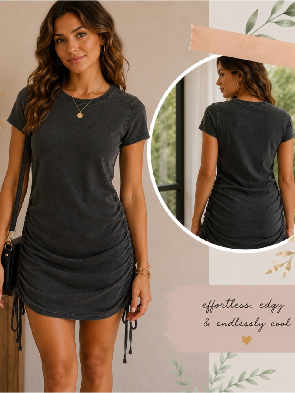PINK Victoria's Secret Charcoal Ruched Short Sleeve Mini Dress